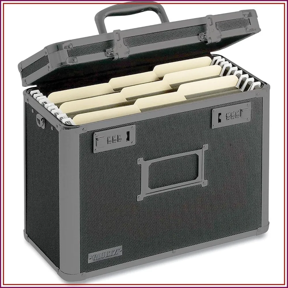 Portable Locking File Box with Dual Combination Locks - Letter Size, Sturdy & Secure Storage for Office Documents