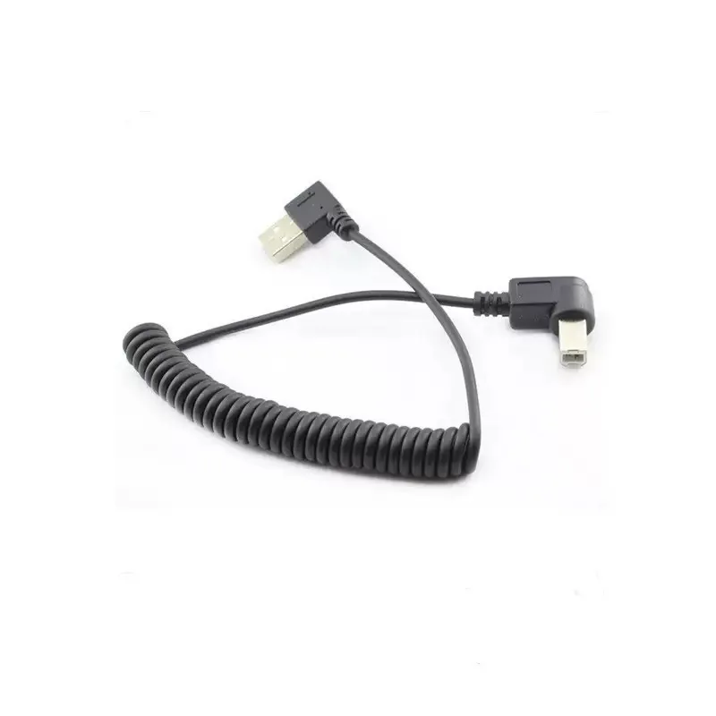 3FT/1M USB 2.0 A Male To B Angled Male 90 Degree Stretching Spring Cable For Printer Scanner Hard Disk 2pcies/lot