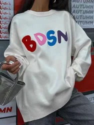 Modna sweter z nadrukiem z napisami dla kobiet elegancka na co dzień oversize dzianinowe swetry jesień zima z długim rękawem ciepłe swetry 2023