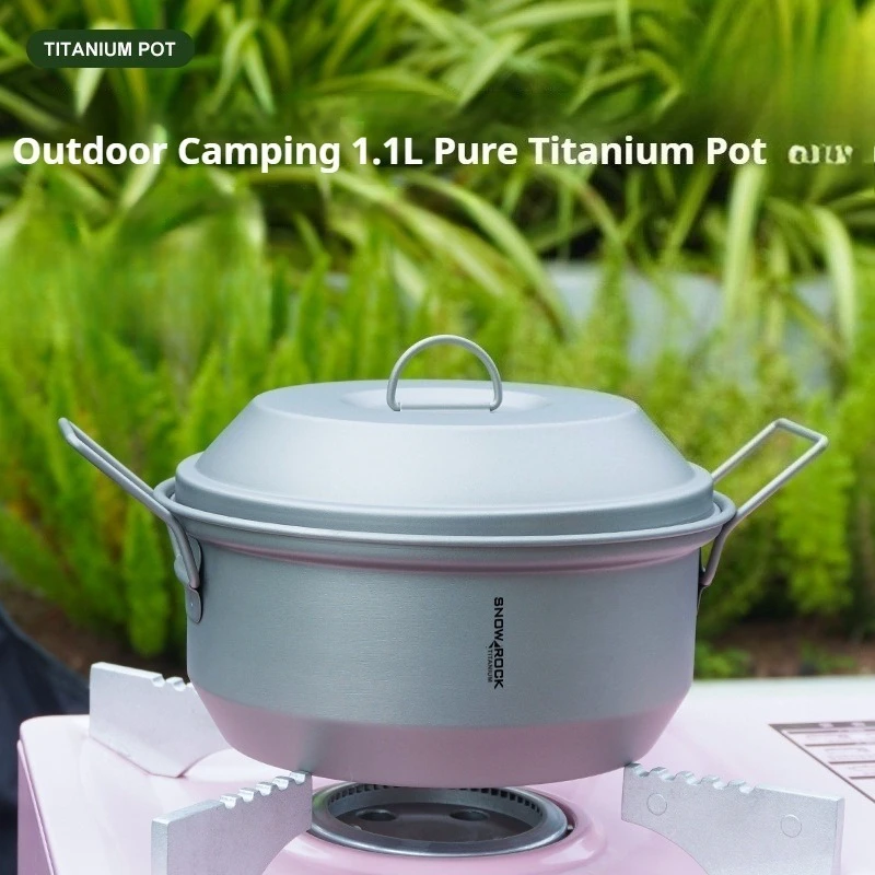 

Pure Titanium 1100ml Pot with Lid Double Handle Flying Saucer Pot Outdoor Camping Portable Tableware Travel Lightweight Cookware