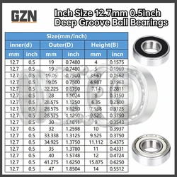 2PCS Inner Diameter 12.7mm 1/2inch Inch Inch Non-standard Deep Groove Ball Bearing Outer Diameter 1.125inch 28.575mm 33.338mm