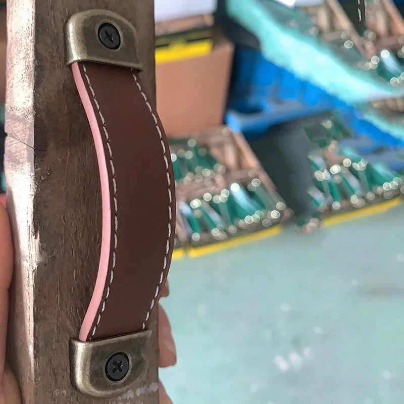 Furniture Handles Wardrobe Drawer Door Pull Leather Kitchen Cabinet Hardware Wooden Crate Gift Box Leather Handles