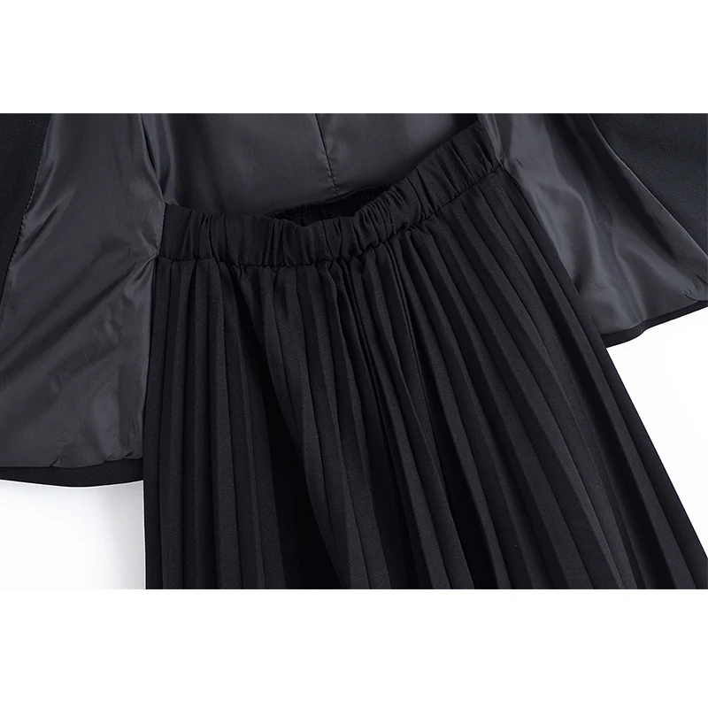 YENKYE 새로운 여성 Pleated Hem 패치 워크 민소매 탱크 드레스 프론트 버튼 V 넥 하이 스트리트 드레스 우아한 오피스 Vestidos