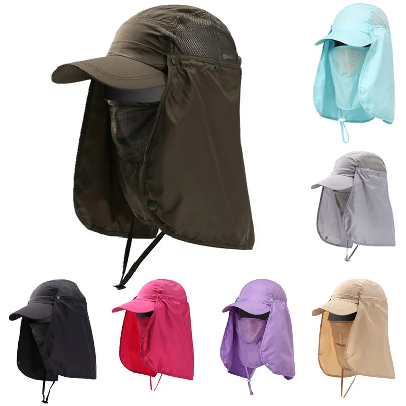 Cappello da sole per esterni Protezione UV Copri collo con paraorecchie Pesca Caccia Berretto da escursionismo Cappello per il tempo libero unisex Visiera rimovibile Cappello da safari