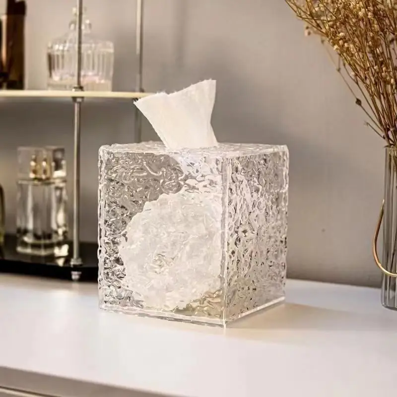 

Modern Acrylic Tissue Box Handmade Irregular Relief Decor Living Room Paper Boxes Western Restaurant Desktop Napkin Organizer