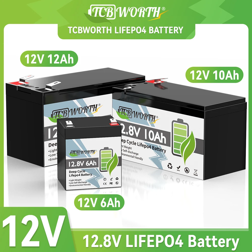 12V 10Ah 12ah 30ah LiFePO4 Deep Cycle Battery 10 Year Warranty 6000+ Cycles - Built in BMS - for Ice Fishing, Kayaks, Fish Finde