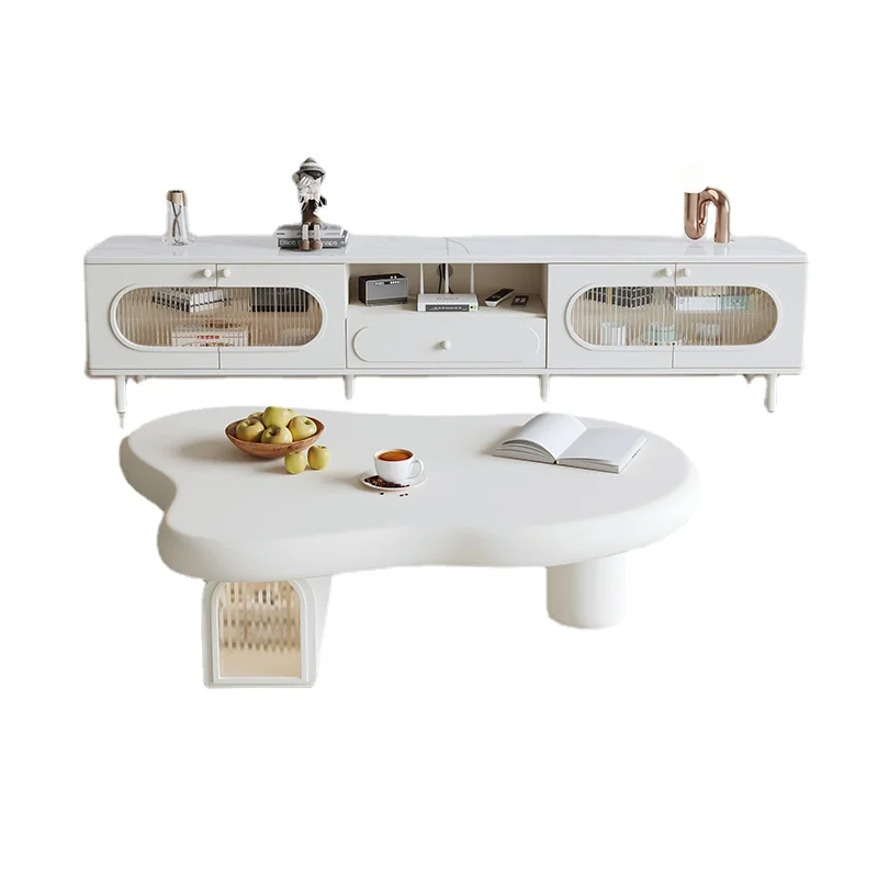 

Wyj Modern Minimalist Stone Plate Cream Style Tea Table TV Stand Combination