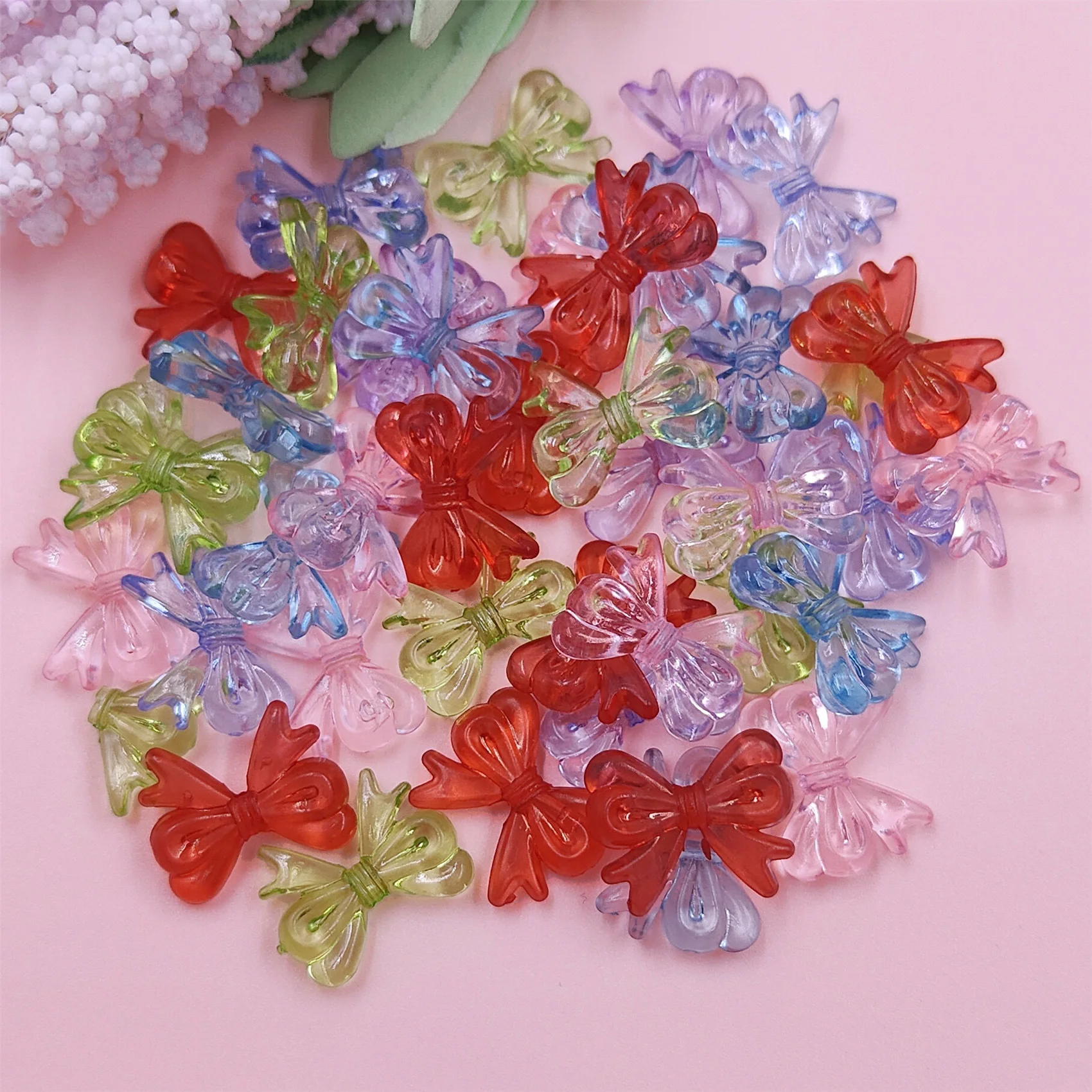 20PCS 15*19mm Material Acrylic Beaded DIY Handmade Jewelry Earrings Accessories Multicolor Transparent Bow