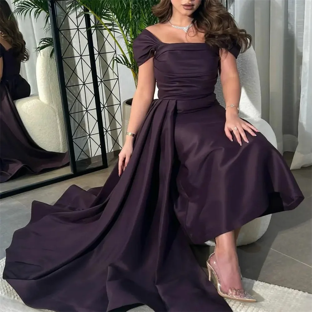 Amanda Sexy Dark Purple فساتين السهرة Mermaid Prom Dress Silk Trumpet Vestidos De Noche With Train Elegant فساتين مناسبة رسمية