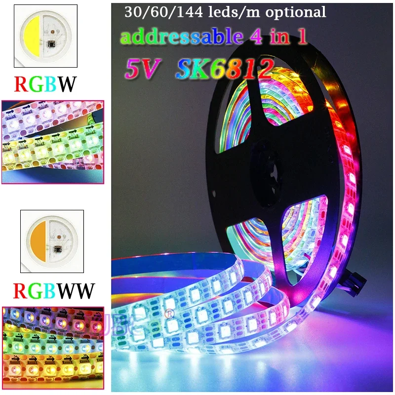 

Addressable RGBW RGBWW 4 in 1 LED Strip SMD 5050 RGB+White/warm White pixle IC SK6812 Lamp Tape 30/60/144 leds/m 5V Light bar