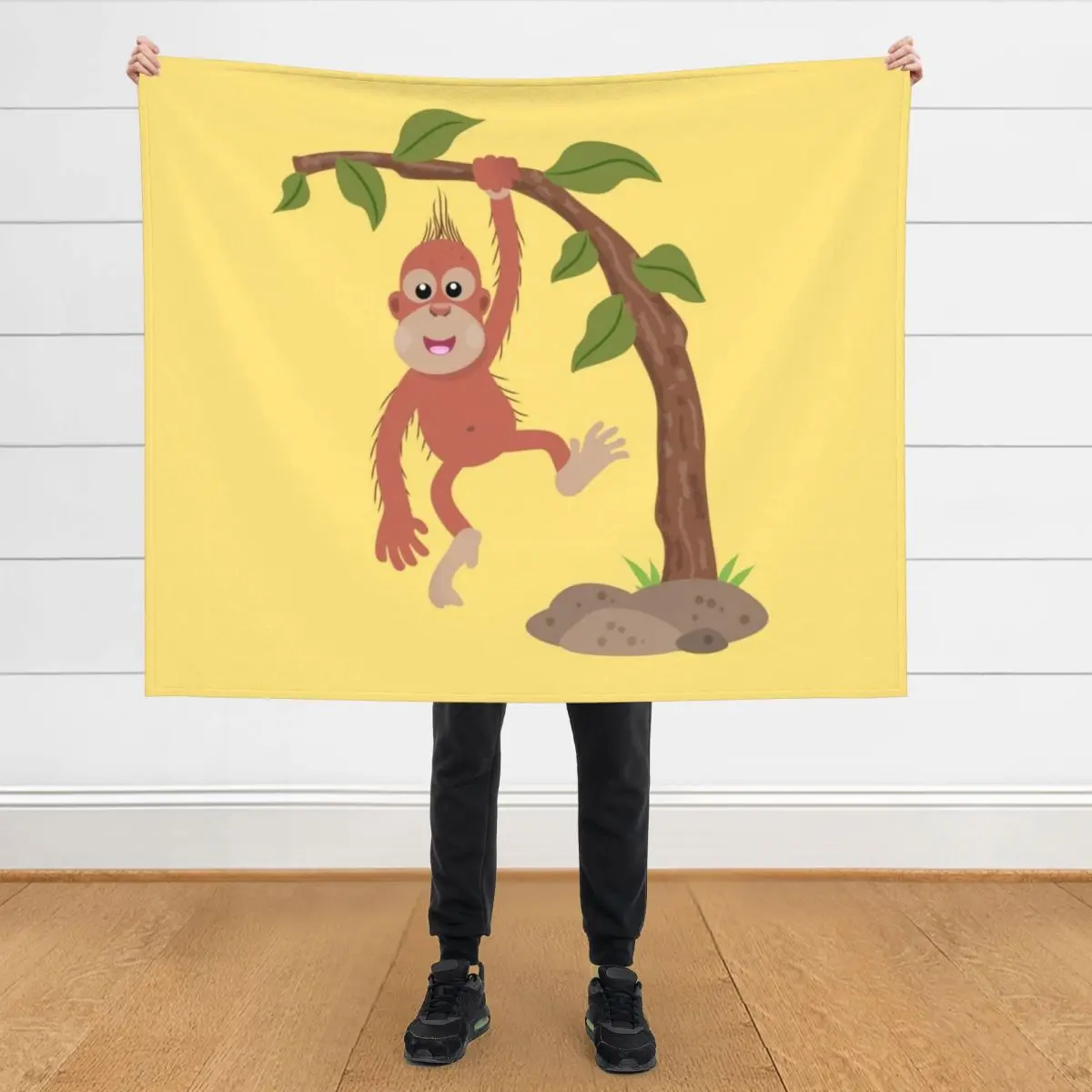 

Cute happy baby orangutan cartoon illustration Throw Blanket Beach Luxury St Blankets Sofas Of Decoration Blankets