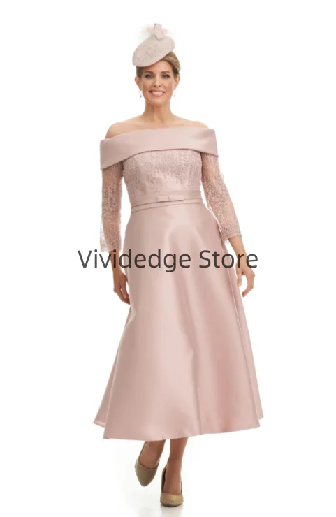 Customized Elegant Mother of the Bride Dresses Bardot Neckline Silk and Lace Dress 2025 vestido de festa de casamento