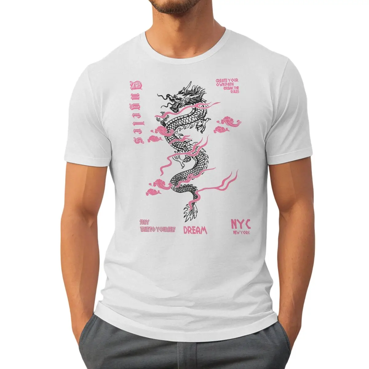 Fashion Men's New Summer Lucky Cloud Chinese Loong Print Comfortable Breathable Round Neck Tshirt Outdoor Street Style Top
