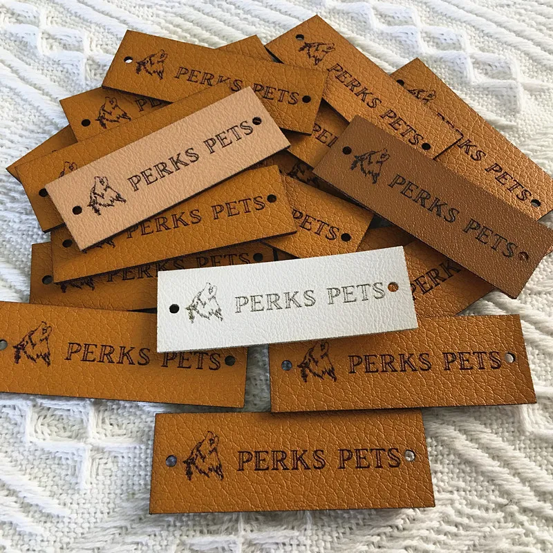 30pcs Sewing labels for handmade items Personalized leather logo tags for clothing knitting Custom laser rectangle crochet label