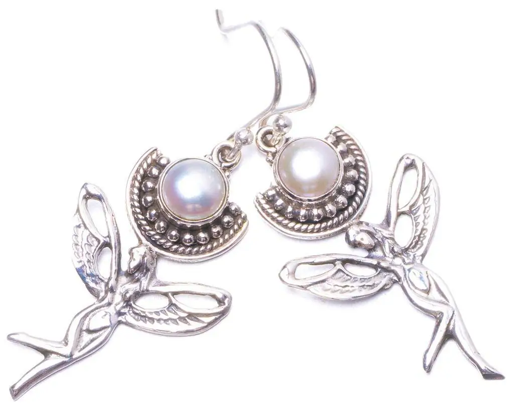 StarGems® Natural River Pearl Handmade Unique Fariy Shape 925 Sterling Silver Earrings 2