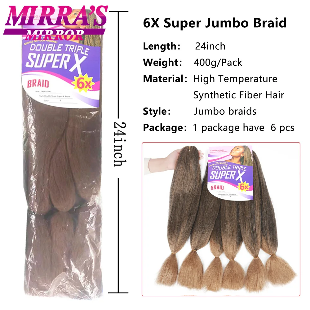 Trenzas Jumbo Box de textura YAKI, extensiones de cabello trenzado sintético preestirado, africano, Mirra's Mirror, 400 gramos, 6X