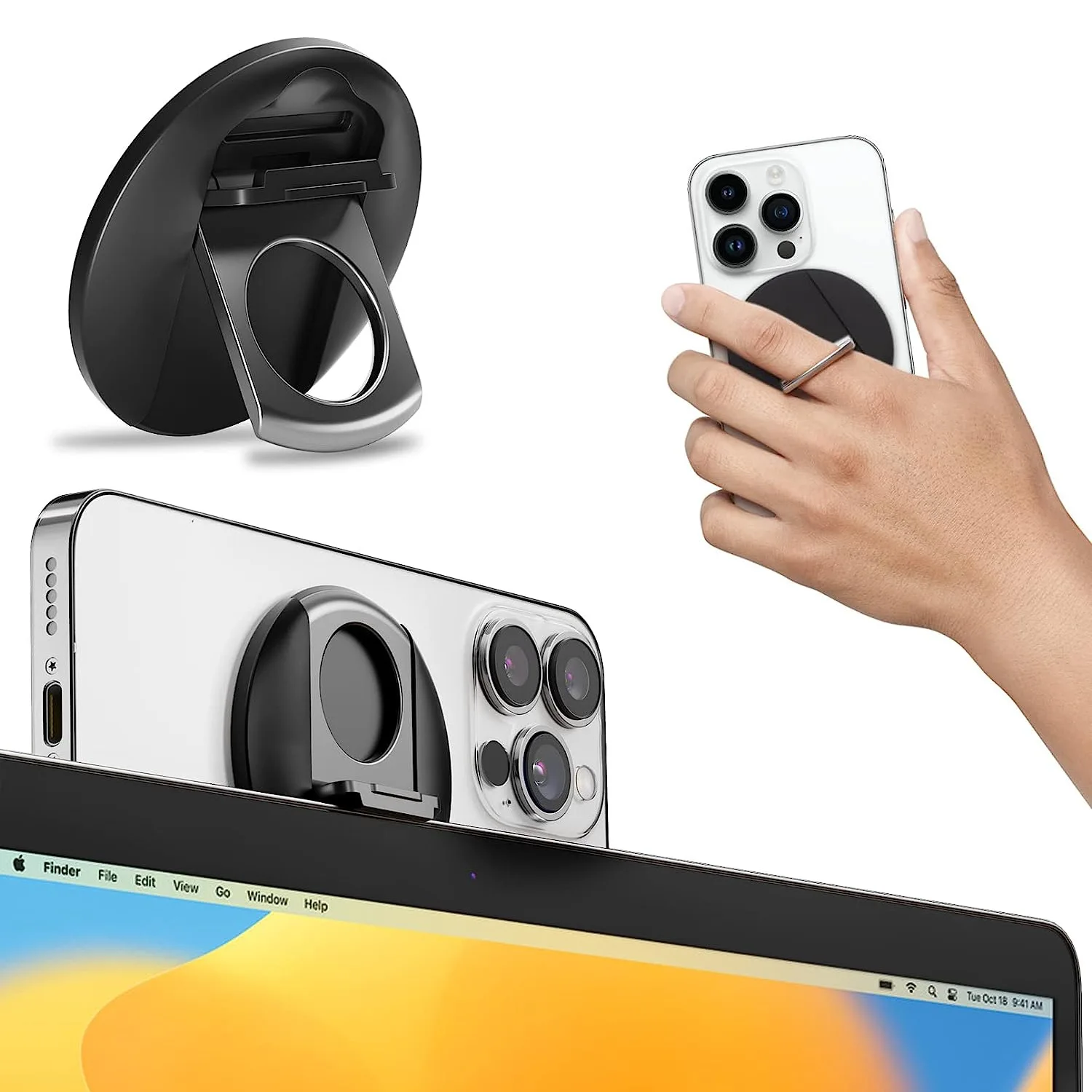 

MagSafe Attraction Ring Phone Holder Compatible Mac Laptop Desktop Camera Mount Stand For iPhone 11 12 13 14 15 16