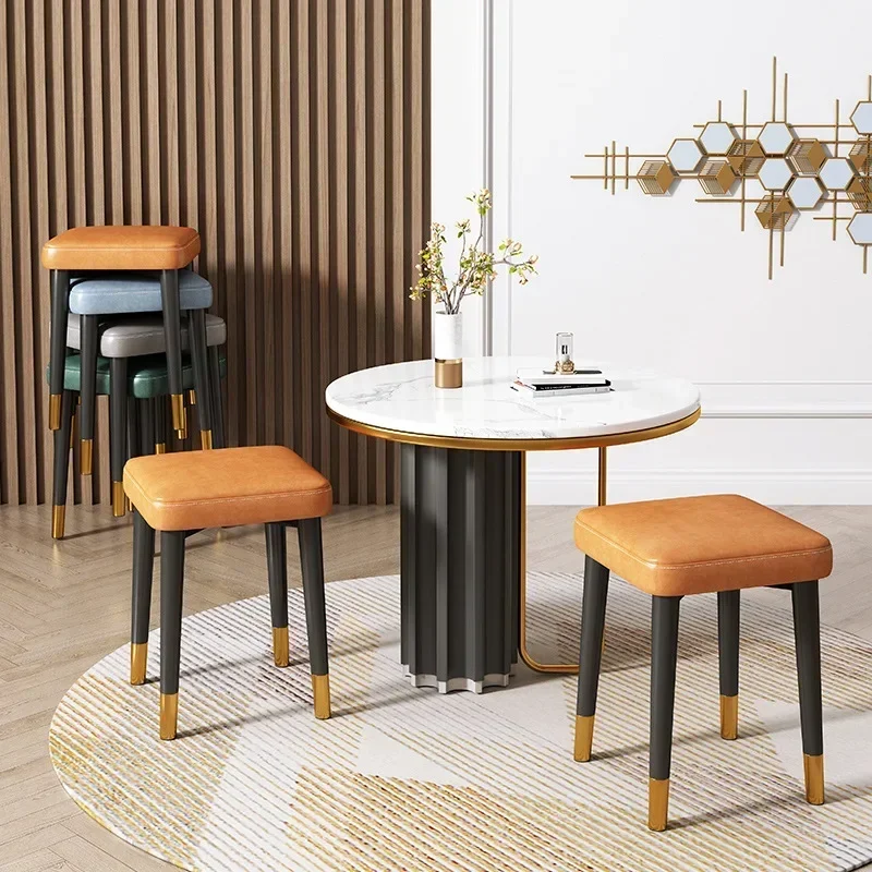

Modern Light Luxury Dining Chair Home Stackable Dining Table Chair Modern Simple Wrought Iron Square Stool Makeup Small Stool