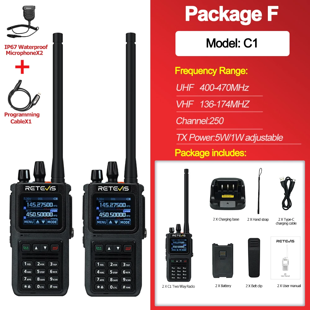 Nowość! C1 Walkie Talkie 5W Long Range Communication Handy Ham Two-way Radio Camping Walkie-Talkie UHF VHF Amateur Station