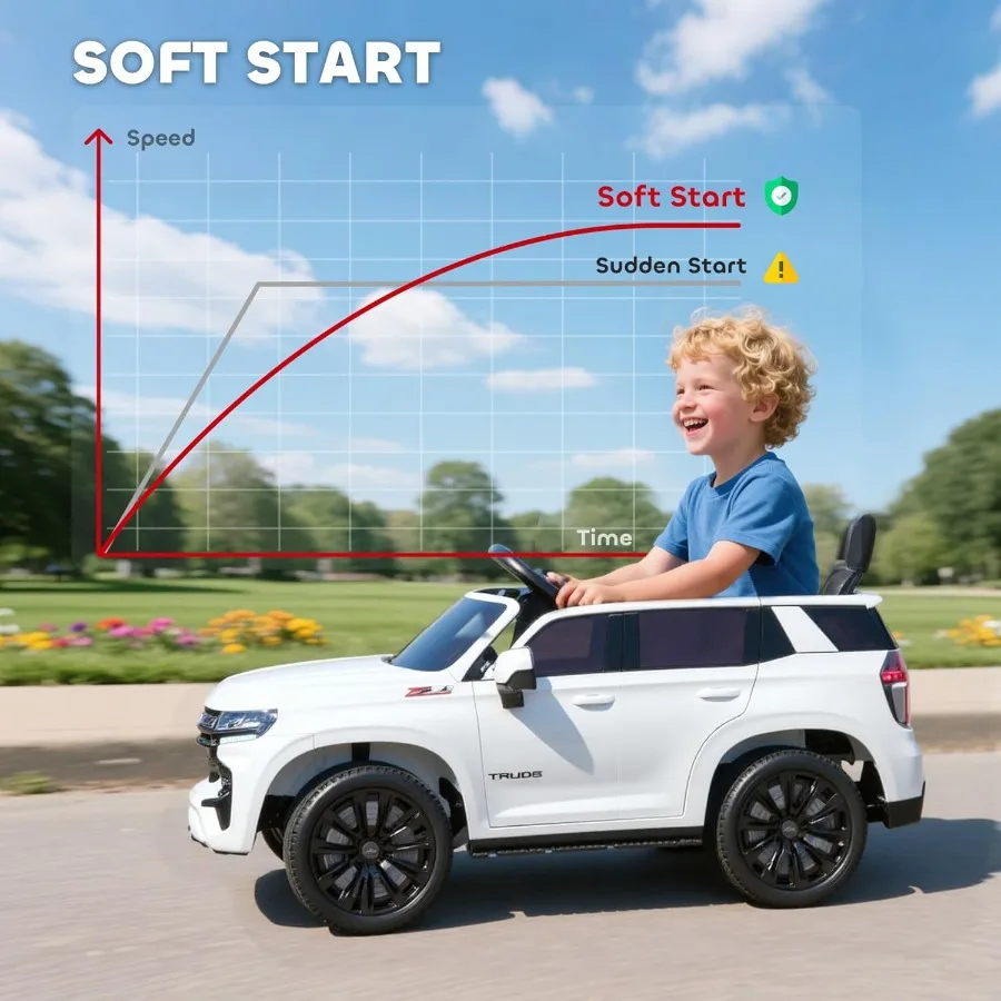 Coche de paseo con licencia, juguete de paseo con batería de 12V y 7AH con control remoto para padres, luces LED, música, suspensión de 4 ruedas, 3 S