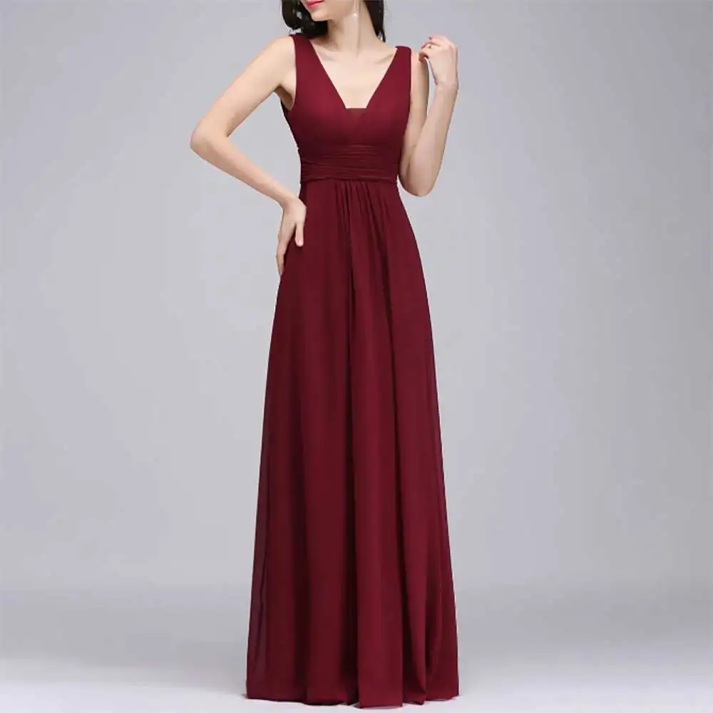 

Women V Neck Pleated Sleeveless Backless Elegant Evening Dress for Women Prom Dress Bridesmaid's Dresses Formal Party Gowns