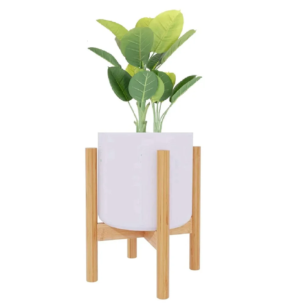 Adjustable Mid Century Indoor or Outdoor Shelf Bamboo Plant Stand For Living Room