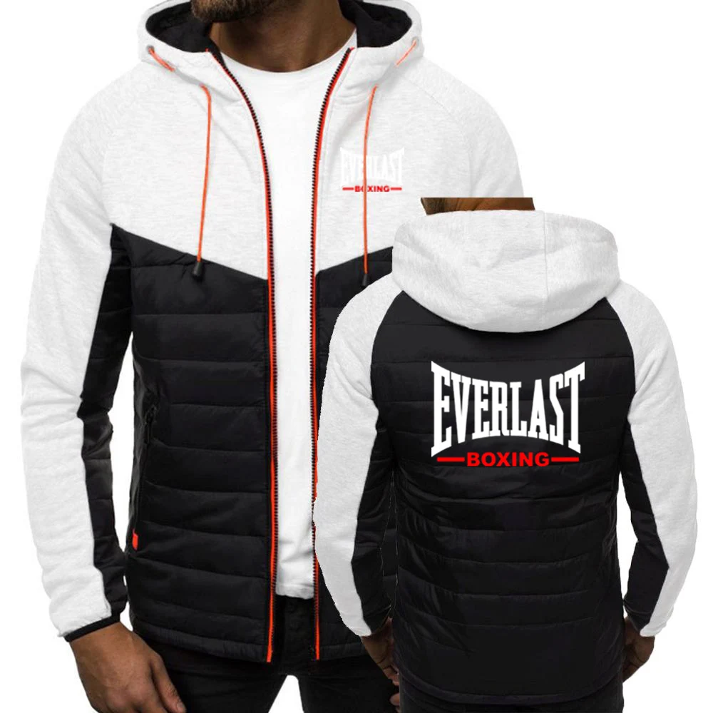 Everlast impressão 2025 outono inverno novo masculino sete cores algodão-acolchoado jaqueta com capuz controle de zíper moda venda quente casaco