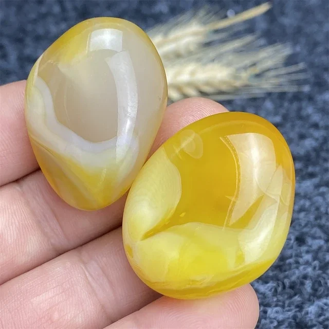 1/3pcs Yellow Striped Agate Quartz Polished Raw Stones - Assorted Patterns, Perfect for Jewelry & Accessories