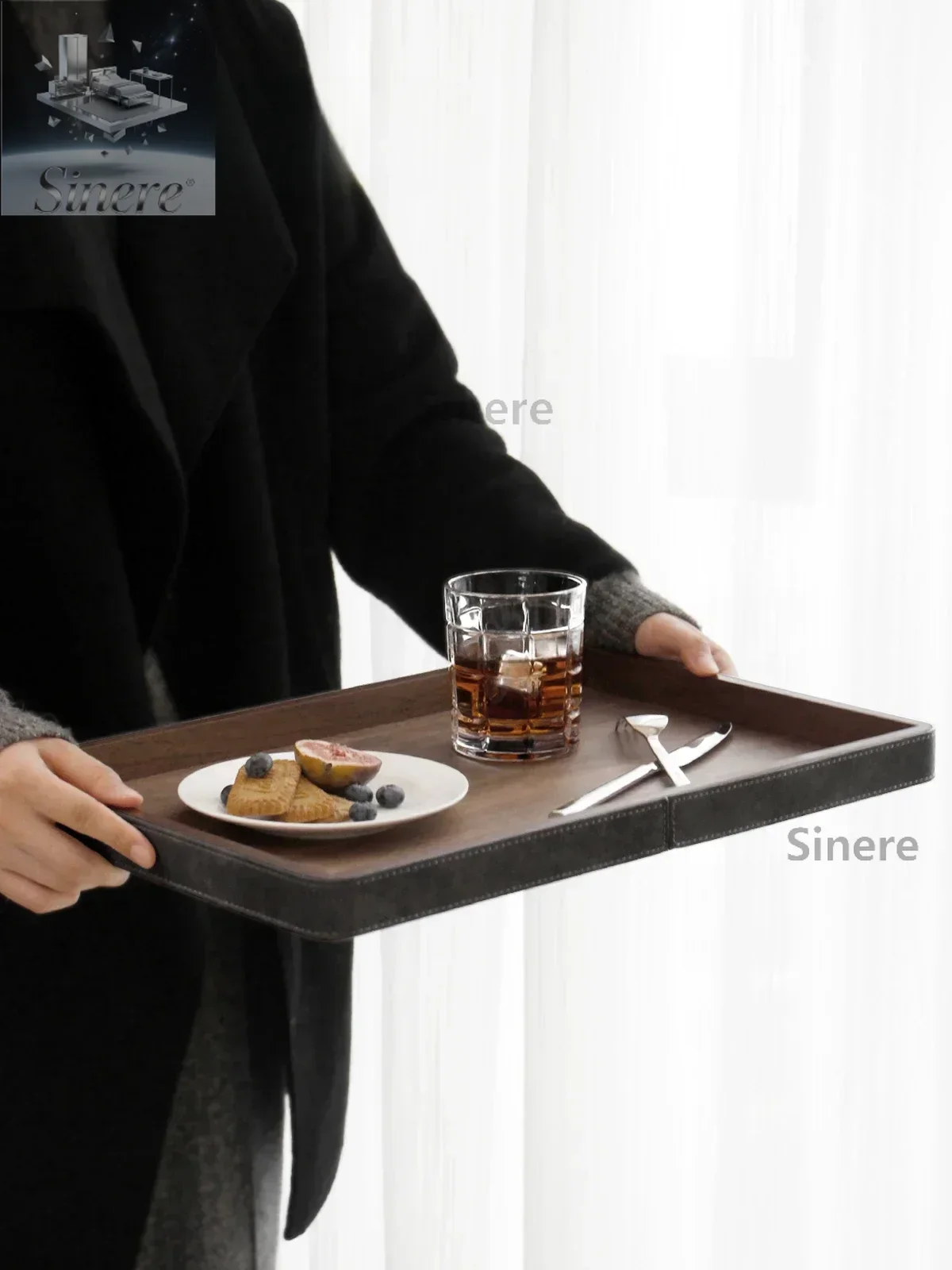 

LamomeDeco Japanese Walnut Tray Solid Wood Plate Home Living Room Snack Dim Sum Plate Leather Storage Plate