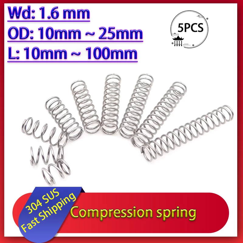 Wire Diameter 1.6mm 304 Stainless Steel Compression Spring Y-shaped Shock Absorption Return Spring Customizable 5Pcs