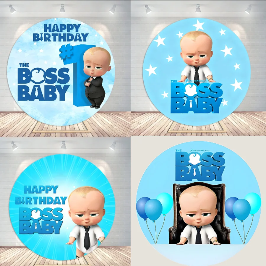 Tło fotograficzne Boss Baby, okrągłe, z motywem kaptura, dla chłopca, na urodziny, niebieskie, rekwizyty do sesji zdjęciowych, baby shower, elastyczny baner dekoracyjny