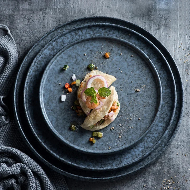 

KINGLANG Western Style Ceramic Dish Round Plate Steak Plate Breakfast Flat Dish Tableware for Restaurant