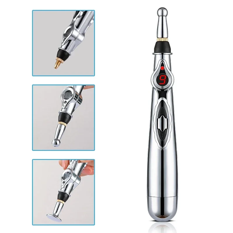 3 heads Electric Acupuncture Magnet Energy Pen Laser Meridian Pain Relif Therapy Heal Body Back Acupoint Point Massage Face Lift