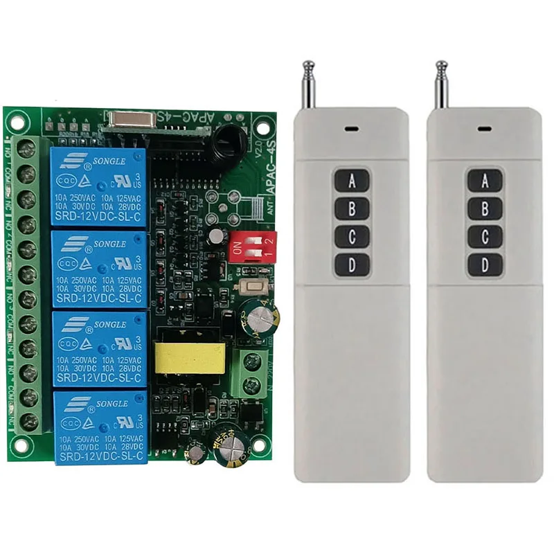 3000m 433Mhz Universal Wireless Remote Switch AC110V 220V 4CH relay Receiver Module and RF Remote Control 433 Mhz Transmitter