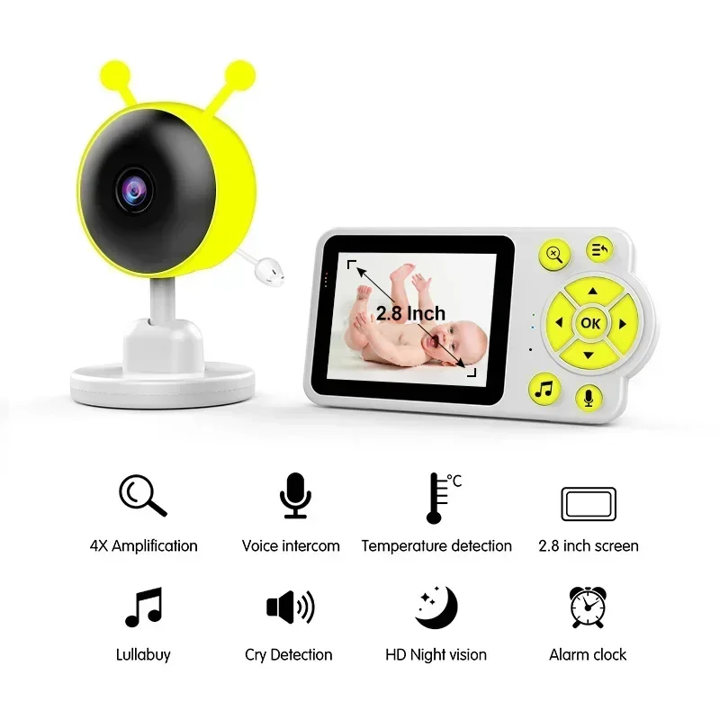 Baby Monitor sem fio com visão noturna, portátil Baby Monitor, enfermeira Intercom, Cry Detection, 2,8"