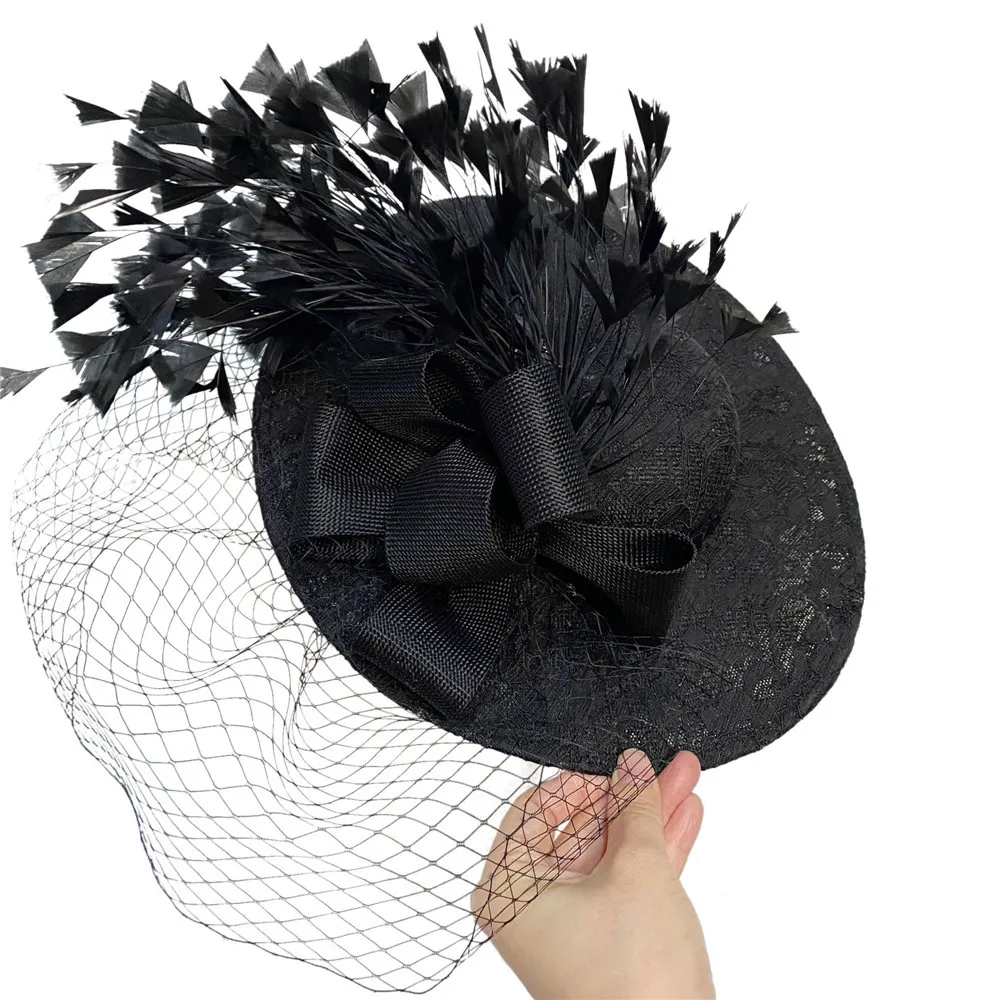 Big Fascinator Hat with Veil, Feather Flower Large Kentucky Derby Hat Wedding Funeral Banquet Headwear for Women Ladies