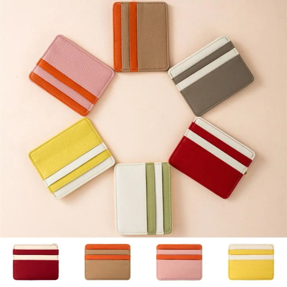 PU Leather Retro Card Bag Korean Style Multiple Card Slots Credit Card Holder Color Contrast Handhold Pocket Change Wallet Men