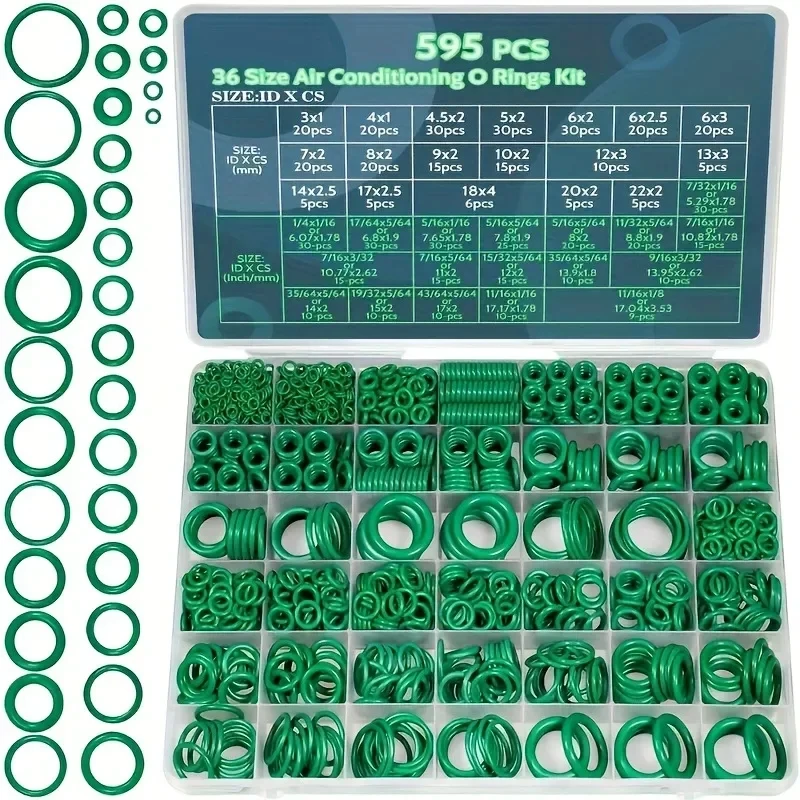 595 Pcs Air Conditioning O Ring Kit Assortment Set 36 Size O-Type Sealing Rubber Ring Rubber Accessories Maintenance