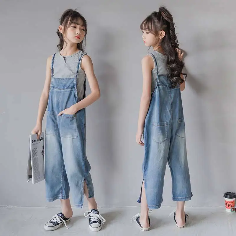 

Summer Kids Clothes Girls 10 12 13 14 Years Jumpsuit Vest Casual Children Clothing Fashion Slit Jeans 2023 New Teenage Costumes