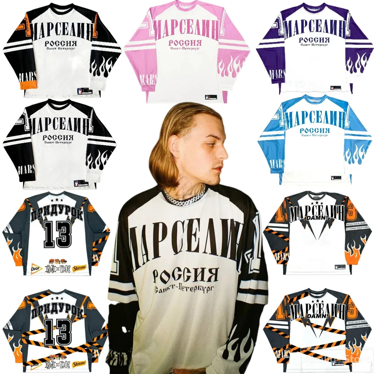 Harajuku Streetwear марселин Jersey Long Sleeves T shirt Women Casual Baseball Hiphop Y2k Tops Oversized Vintage Men Clothing