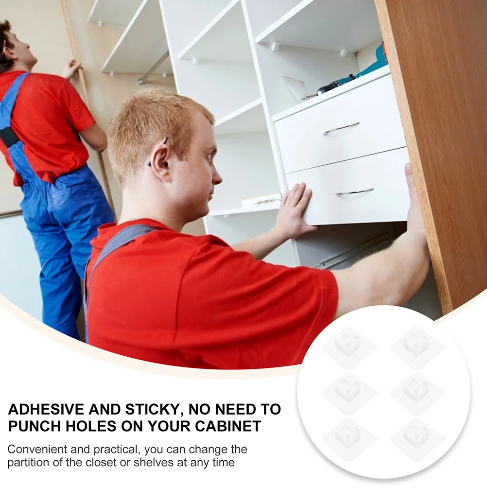 16 шт., клейкие прозрачные зажимы для перегородки гардероба, прозрачные зажимы для поддержки полки, фиксированные крючки без перфорации, крючки для шкафа, опорные колышки для полки