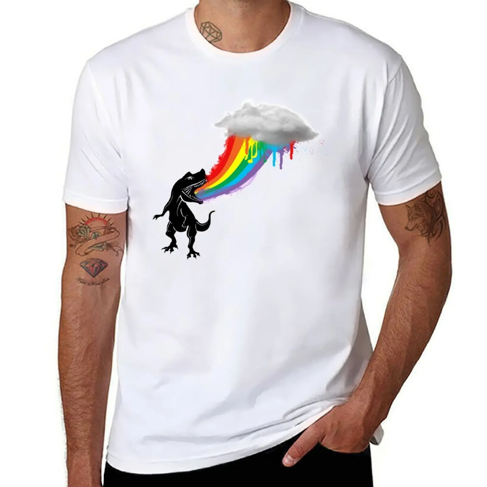 

rainbow dinosaur T-Shirt t shirts for man graphic vintage man t shirt heavy cotton T-Shirt