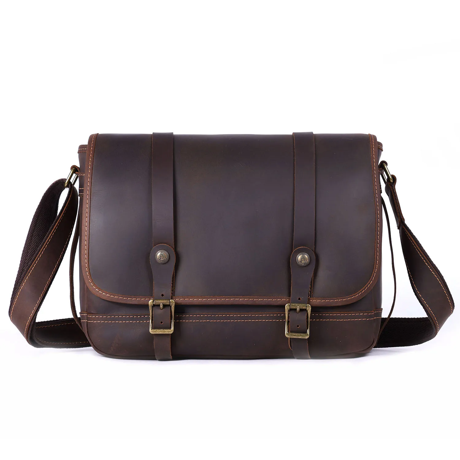 vintage designer handmade crazy horse cowhide men's messenger bag casual daily work genuine leather large-capacity shoulder bag