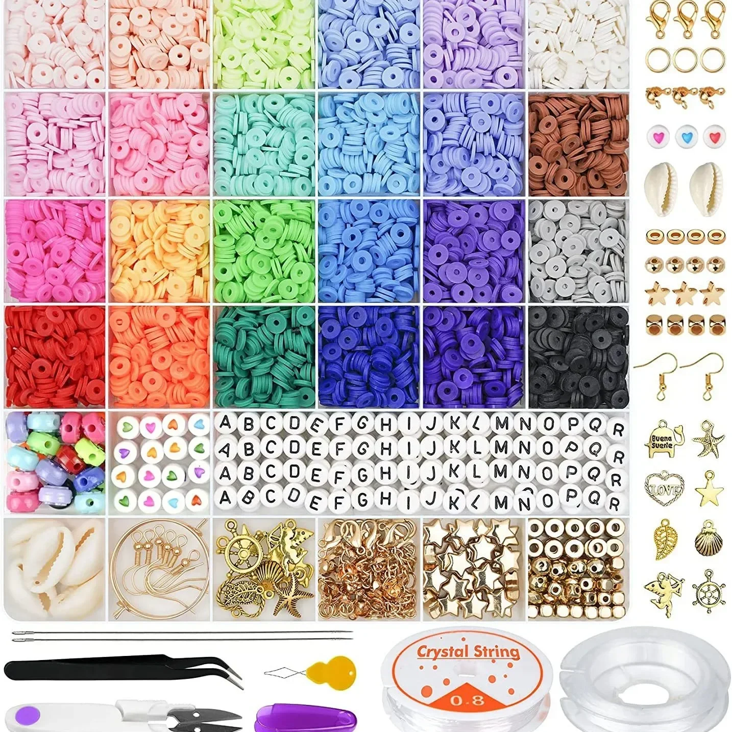 6000 Pieces of Claim Bead Set DIY Neck Brace Ear Jewelry Making Process Equipped with Soft Clay Suitable Making with Children