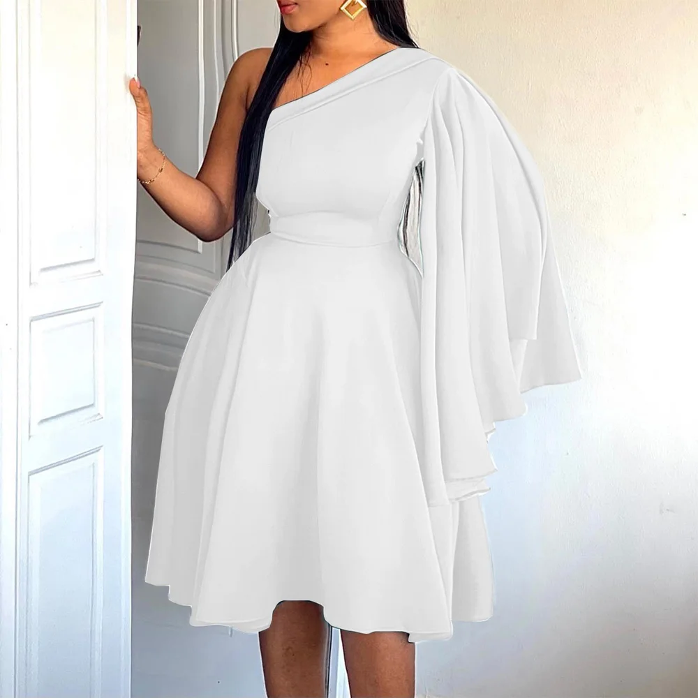 

Sexy Dresses Women One Shoulder Asymmetric Sleeve High Waisted Knee Length A Line Backless Elegant Birthday Party Dinner Robes