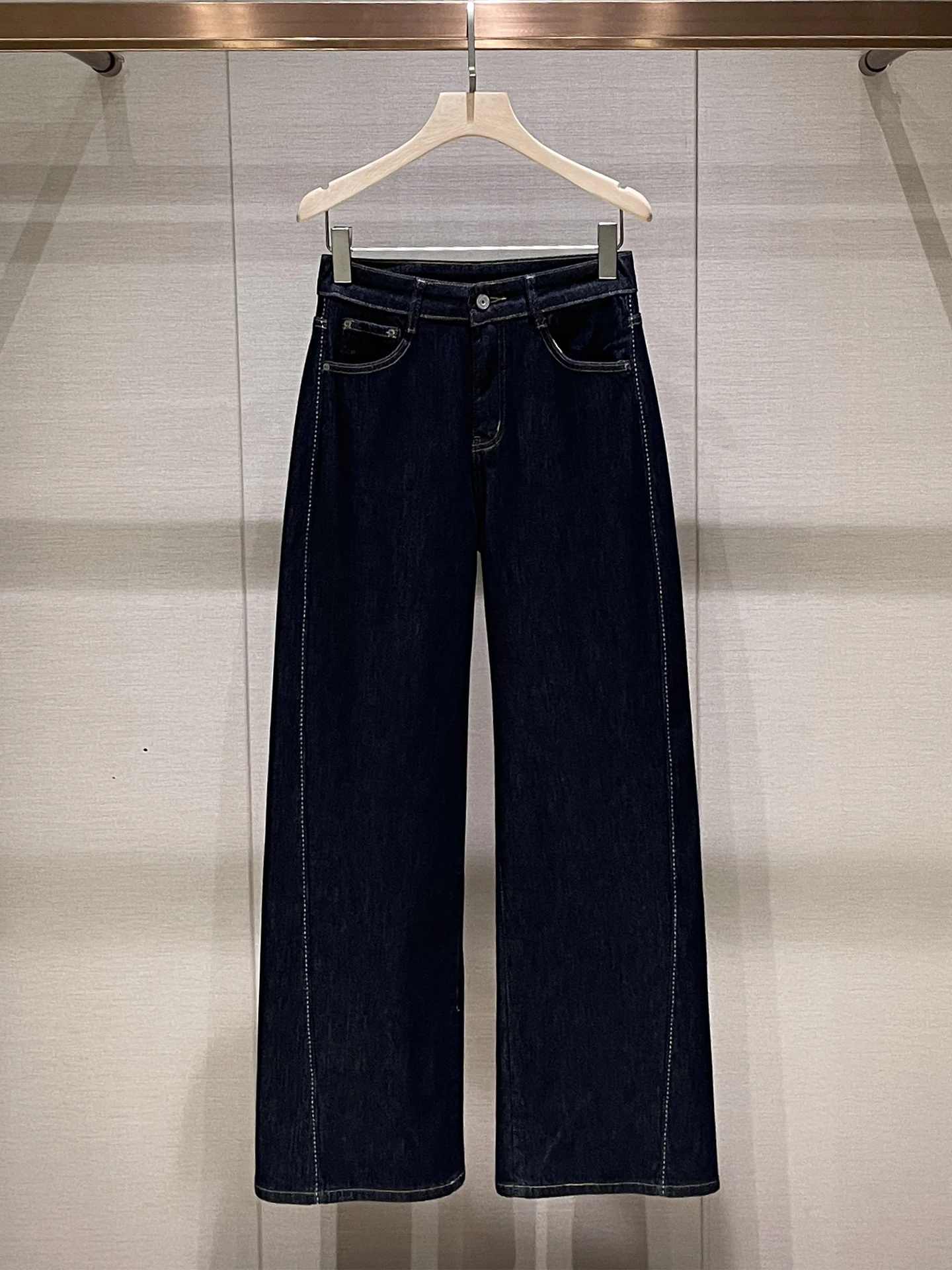 

Джинсы с высокой талией, прямые, широкие штанины, синий деним, осенняя новинка, стильный дизайн, женская мода