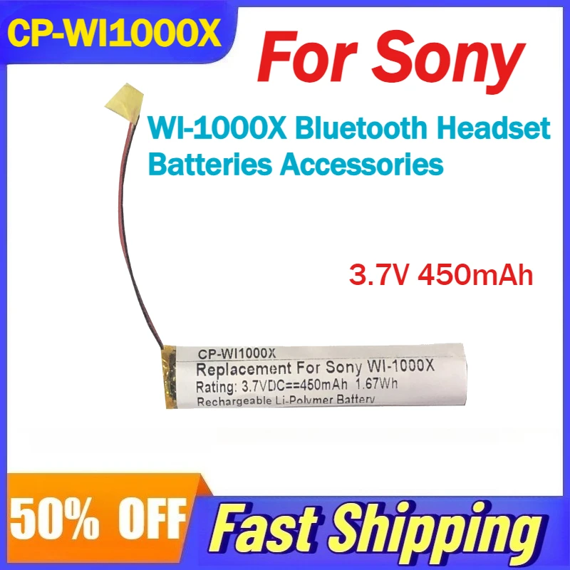 CP-WI1000X 3.7V 450mAh Rechargeable Lithium Ion Battery for Sony WI-1000X Bluetooth Headset Batteries Accessories