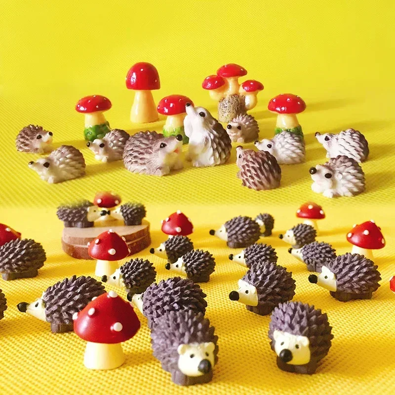 15Pcs/hedgehog with mushrooms/cute animal/fairy garden gnome/moss terrarium/crafts/home decor/diysupplies/figurine