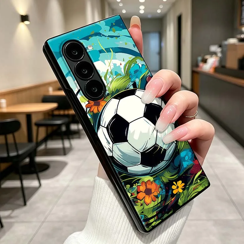 Luxury Football Logo Art For Samsung Galaxy Z Fold 3 4 5 6 7 5G Matte Non-slip PC Shockproof Black Hard Cover Phone Case