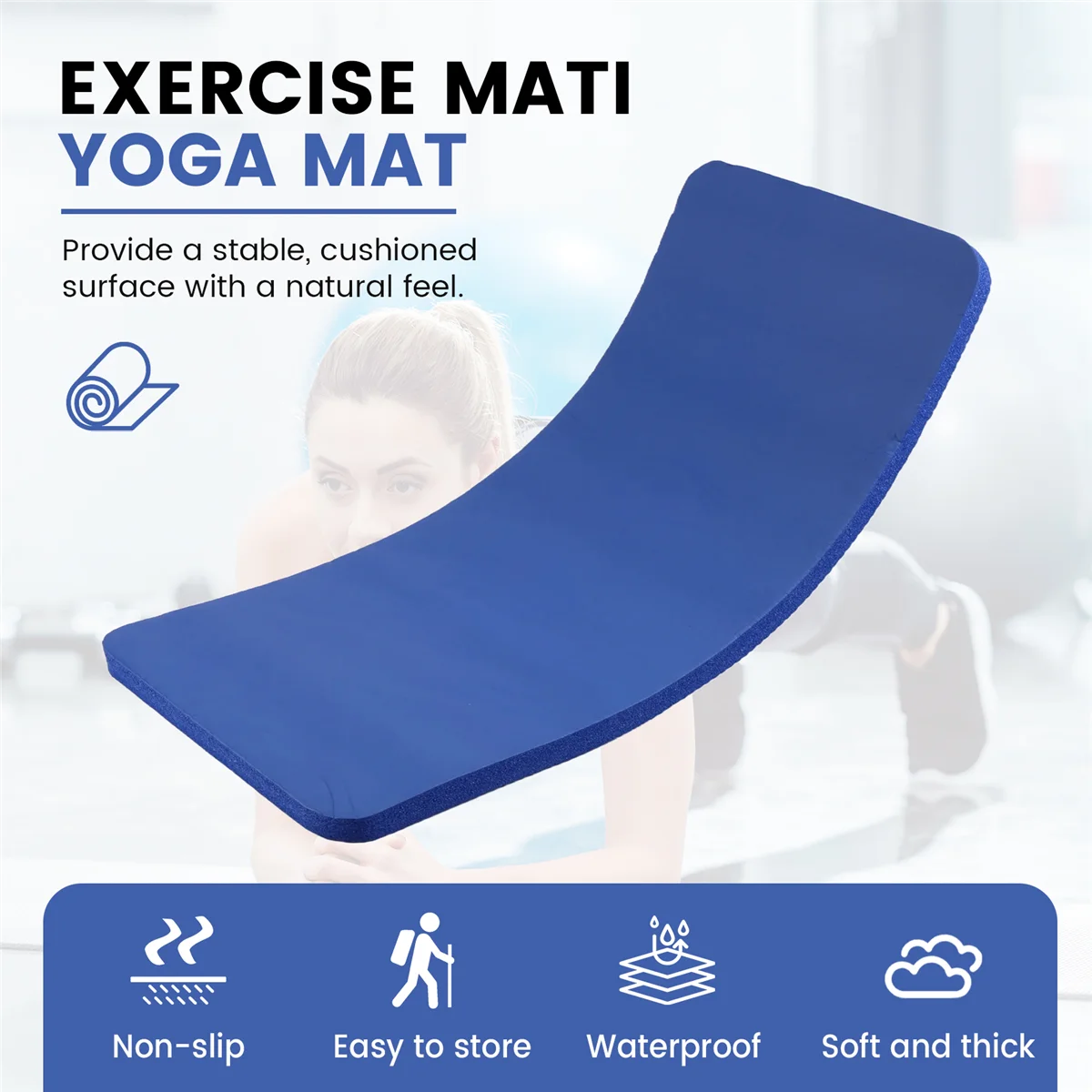 Yoga cushion15MM Thick Yoga Mat Comfort Foam Knee Elbow Pad Mats for Exercise Yoga Pilates Indoor Pads Fitness Training,Blue